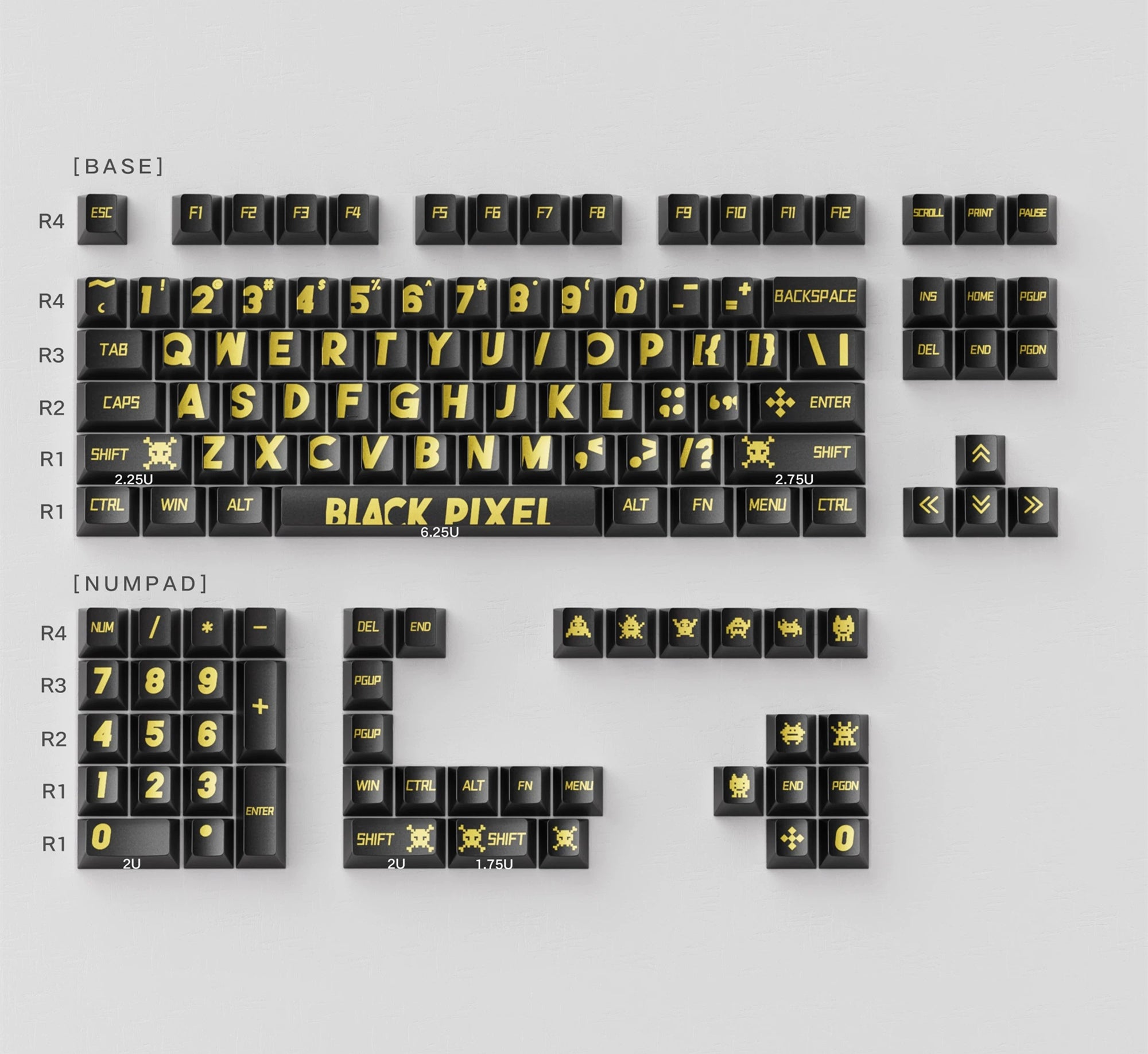 Black gold large font minimalist design, custom set personalized keycap series，PBT material, Original factory height, compatible with 61/64/68/75/84/87/104 mechanical keyboard keycap set