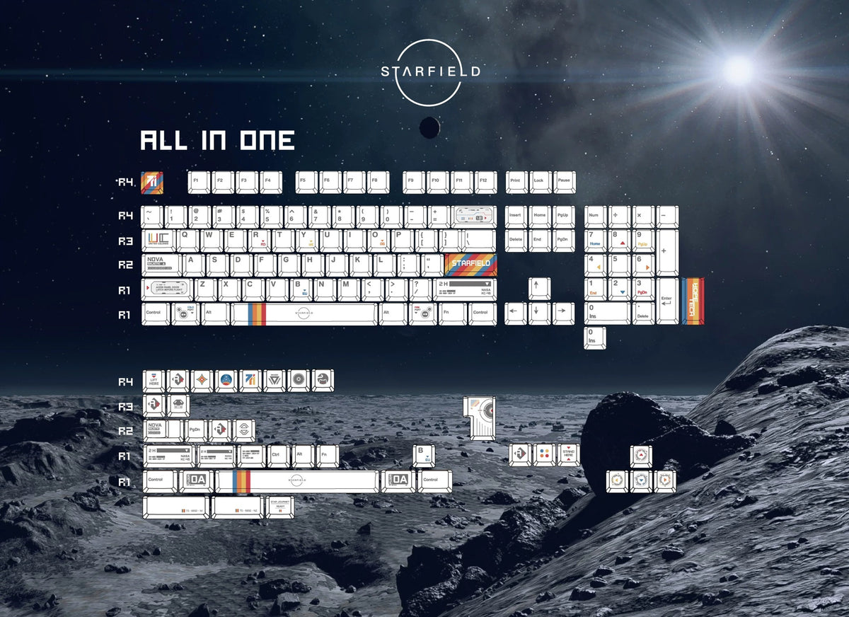 Starfield themed design, creative keycap set, PBT material personalized keycap set, mechanical keyboard replacement decorative keycaps, compatible with 61/64/68/75/84/87/104 key mechanical keyboard