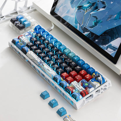 Gundam Theme Series Design Creative Set Keycaps, Light and Shadow Transparent, Folding Transparent Effect personalized keycap set, mechanical keyboard fashionable trend keycap compatible with 61/64/68/75/84/87/104 key mechanical keyboard