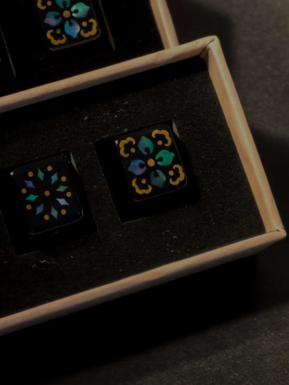 Simple geometric patterns The traditional Lacquerware decoration technique,+mother of pearl inlay, set of 5, classic and stylish game console buttons, decorative keycaps with directional key combinations