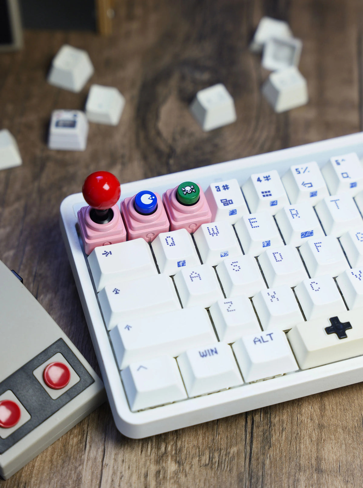 Arcade game shaped keycap set, lucky joystick+double happiness button, personalized metal keycaps, mechanical keyboard game cultural and creative peripheral, decorative keycaps
