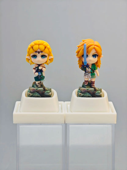 Legend of Zelda，Link/Princess Zelda， Multi colored resin printing and coloring, three-dimensional modeling, anime, gaming, cultural creativity, personalized keycaps, mechanical keyboard decoration keycaps