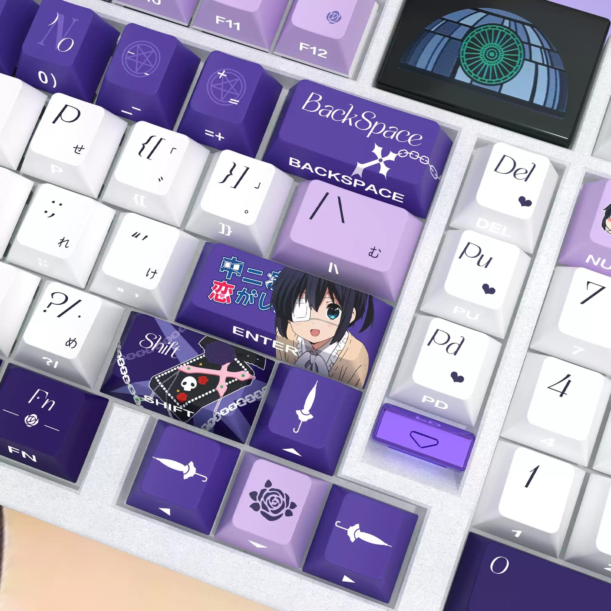 Takanashi Rikka Theme PBT material personalized keycap set, anime cultural creative decoration keycap set, compatible with 61/64/68/75/84/87/104 mechanical keyboard