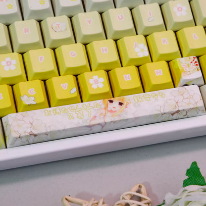 HAMIDASHI CREATIVE series, Izumi Hiyori theme, PBT material personalized keycap set, anime keycap culture peripheral mechanical keyboard decoration keycaps， Compatible with 61/64/68/75/84/87/104 key mechanical keyboard keycap set