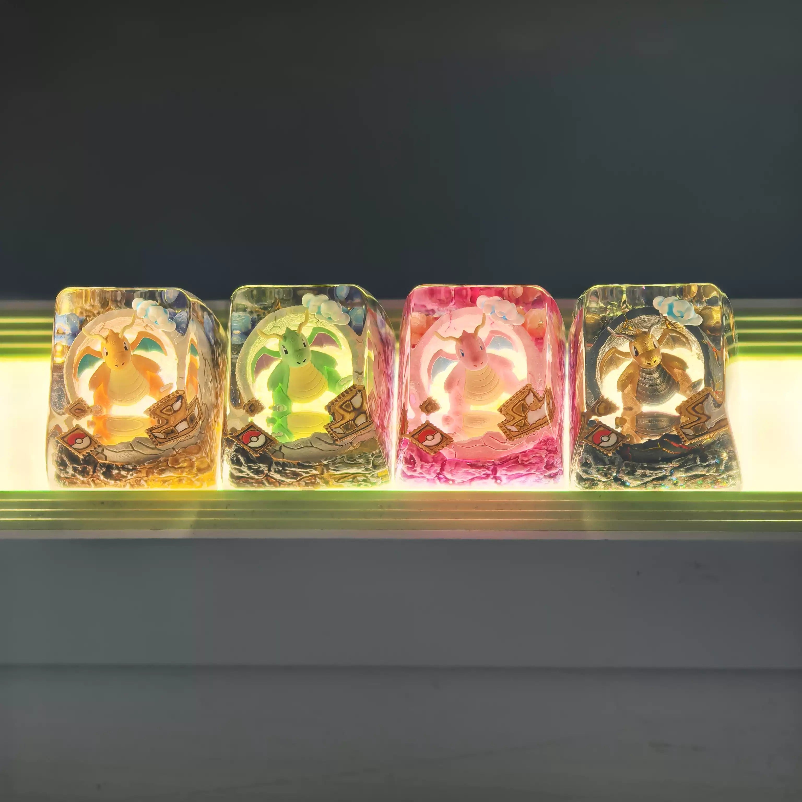 Pok é  mon, Dragonite theme coating and sealing design, Crystal Resin Personalized Keycaps, Anime Game Culture Creative Resin Keycaps, Mechanical Keyboard Art Decorative Keycaps