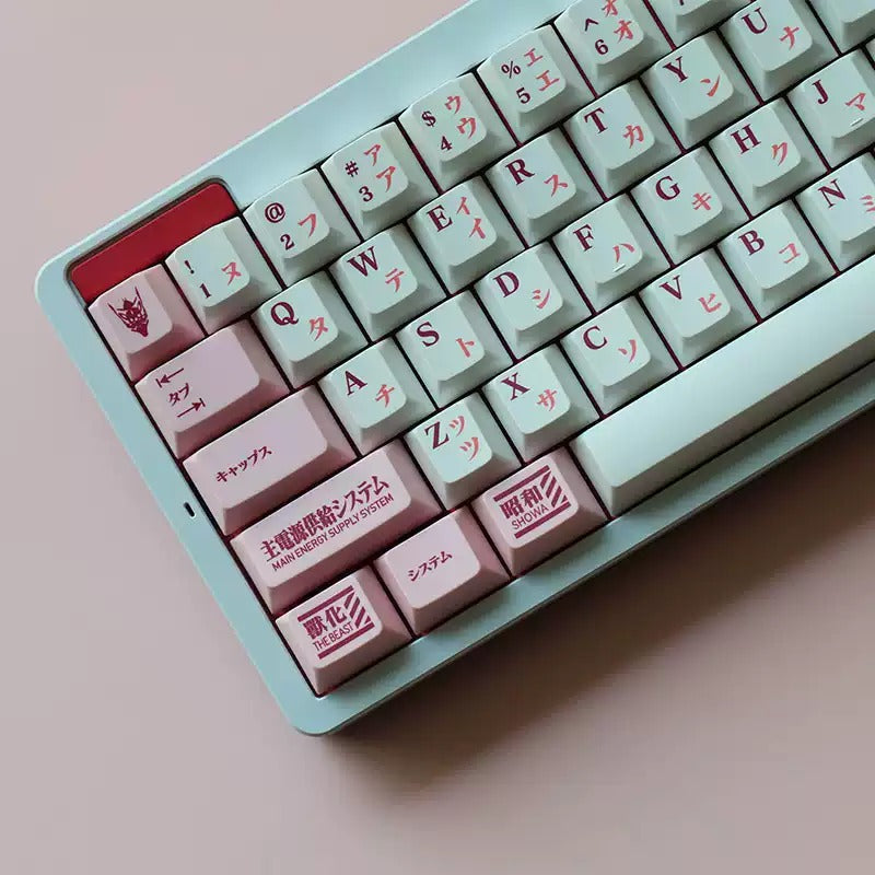 EVA series, EVA-08 pink PBT thermal sublimation complete set factory height， Mechanical keyboard decoration replaces keycaps, Compatible with 61/64/68/75/84/87/104 Key Mechanical Keyboard Keycap Set