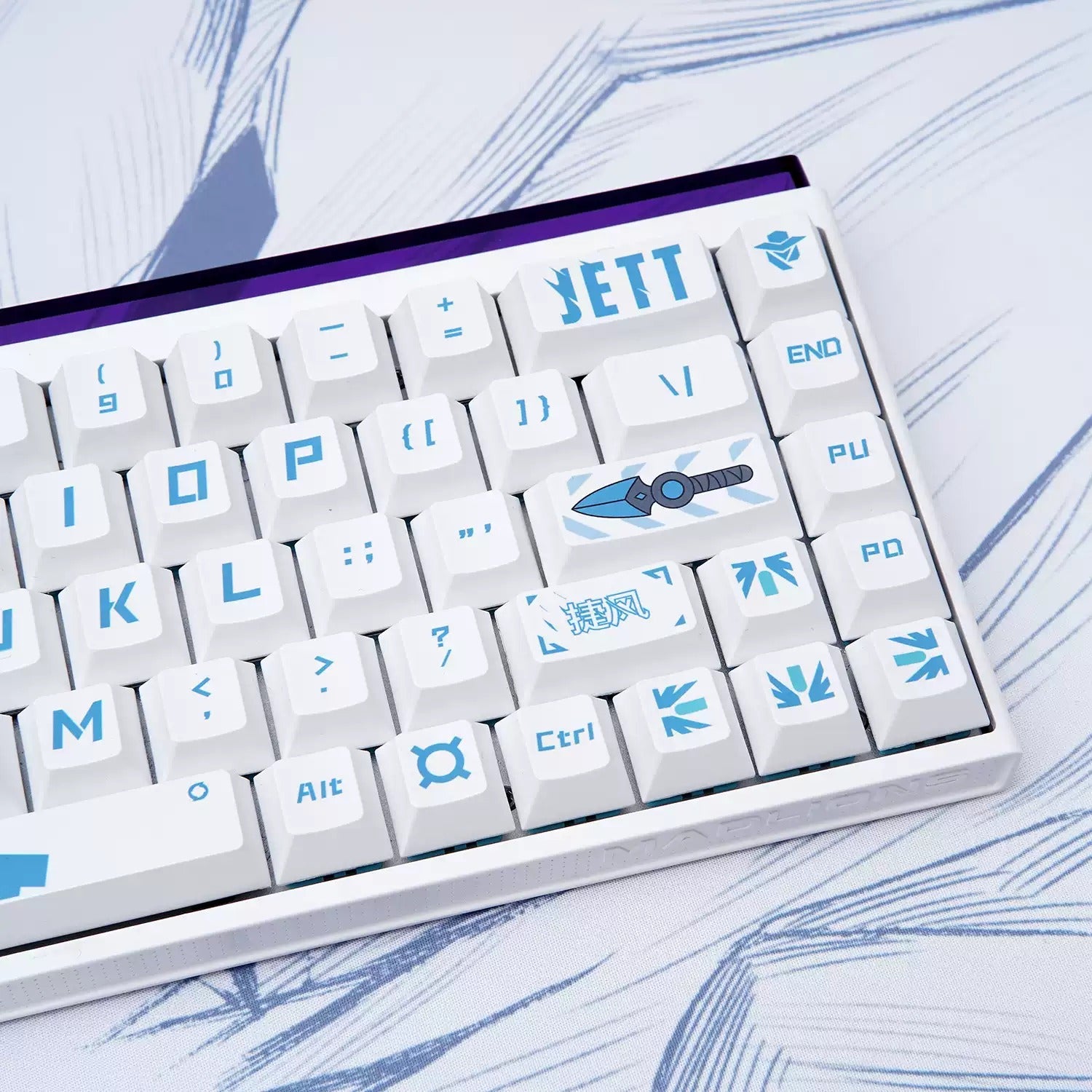 VALORANT series, Jett themed PBT material personalized keycap set, anime and games cultural creative decoration keycap set, compatible with 61/64/68/75/84/87/104 mechanical keyboard