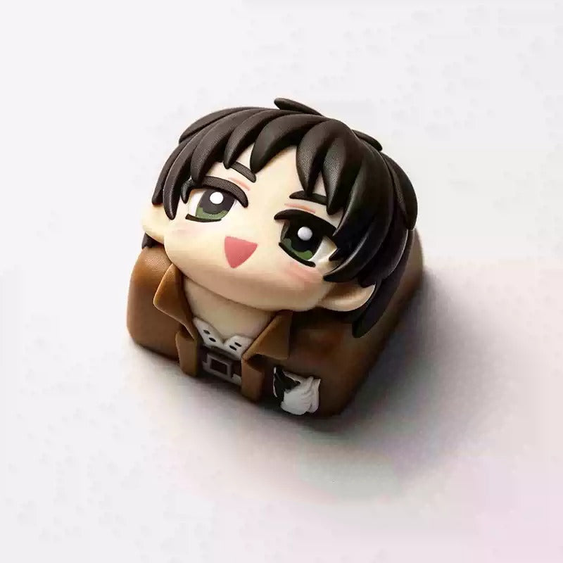 Attack on Titan cartoon main character design cute cartoon style resin molded personalized keycaps, mechanical keyboard resin decorative keycaps