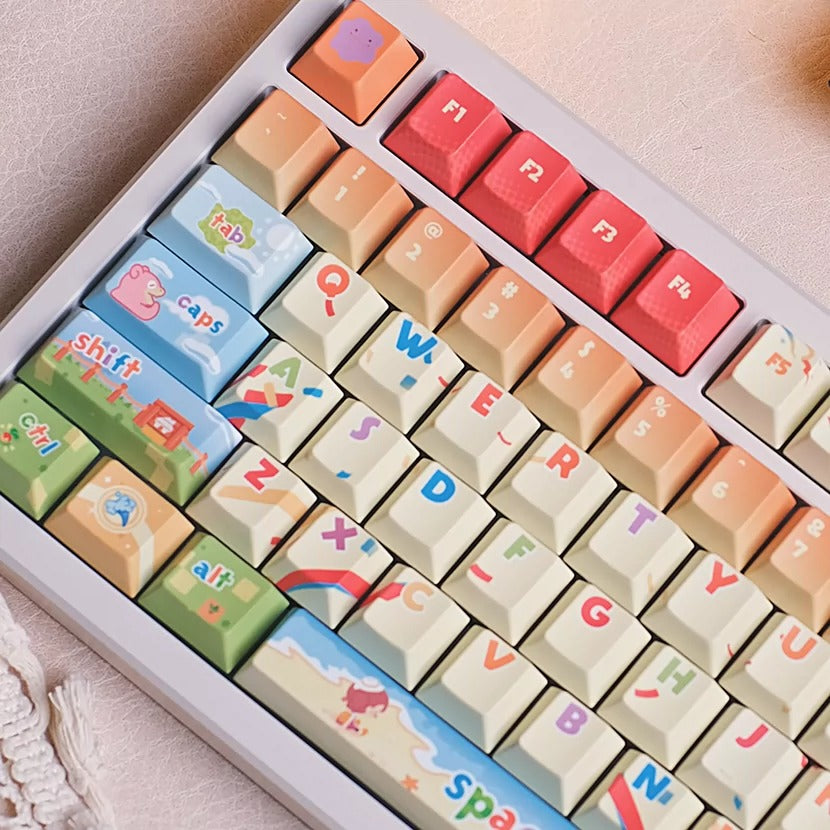 Pok é mon themed cartoon version PBT material personalized key cap set, animation game culture creative decoration key cap set, compatible with 61/64/68/75/84/87/104 key mechanical keyboard