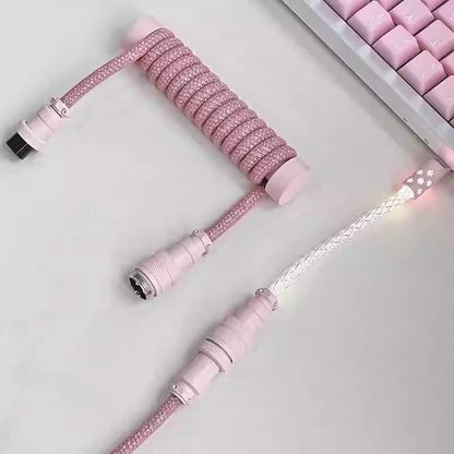 Baby Short 10cm Spiral Glowing Aviation Plug Sparkling Powder Sparkling Crystal Cable Three Section Two Section Dual Use Customized Keyboard Data Cable