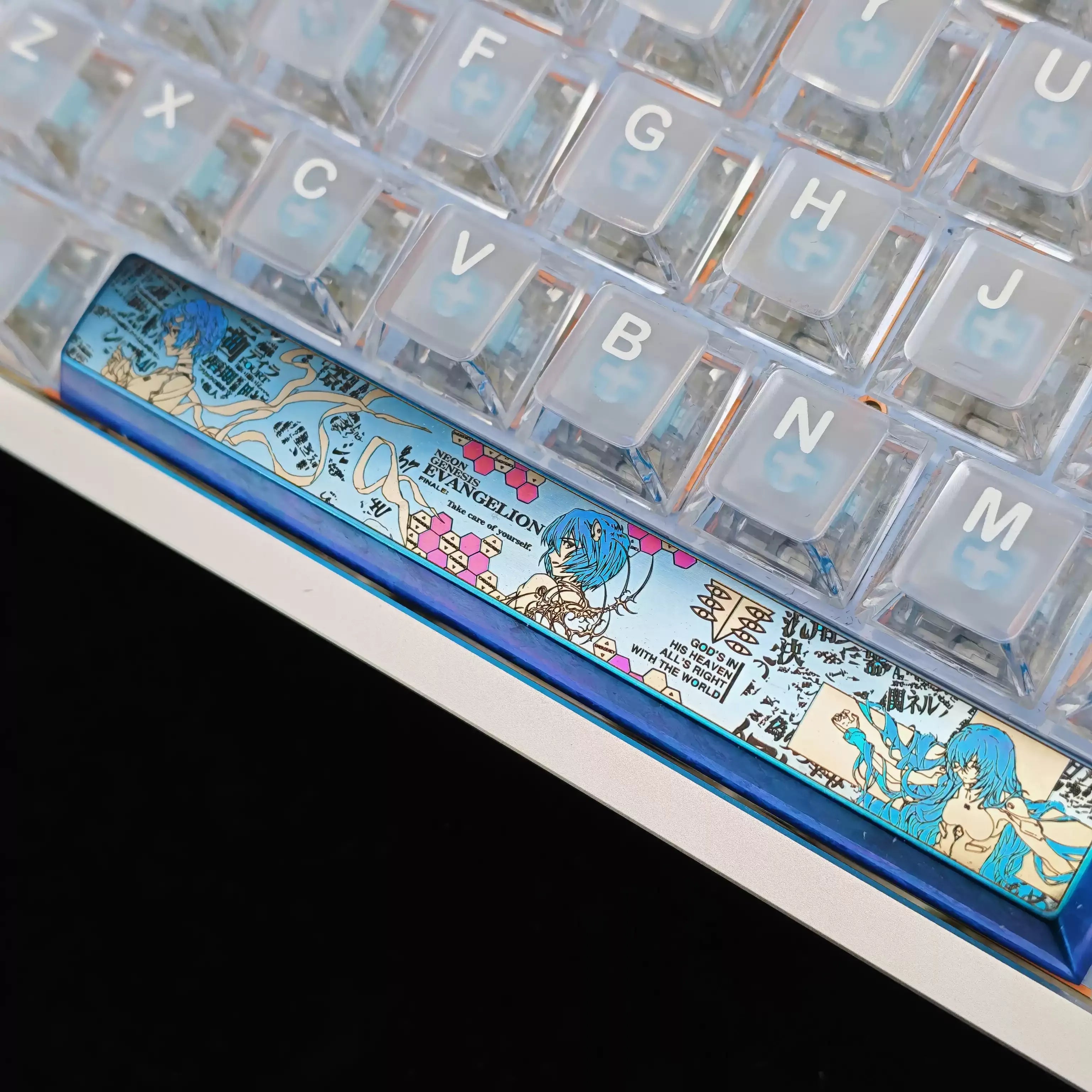 EVA series, Ayanami Rei theme, 6.25U space bar titanium alloy personalized keycaps, anime game theme design mechanical keyboard decoration keycaps