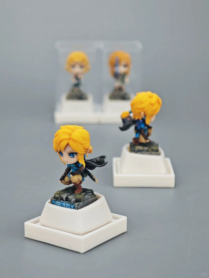 Legend of Zelda，Link/Princess Zelda， Multi colored resin printing and coloring, three-dimensional modeling, anime, gaming, cultural creativity, personalized keycaps, mechanical keyboard decoration keycaps