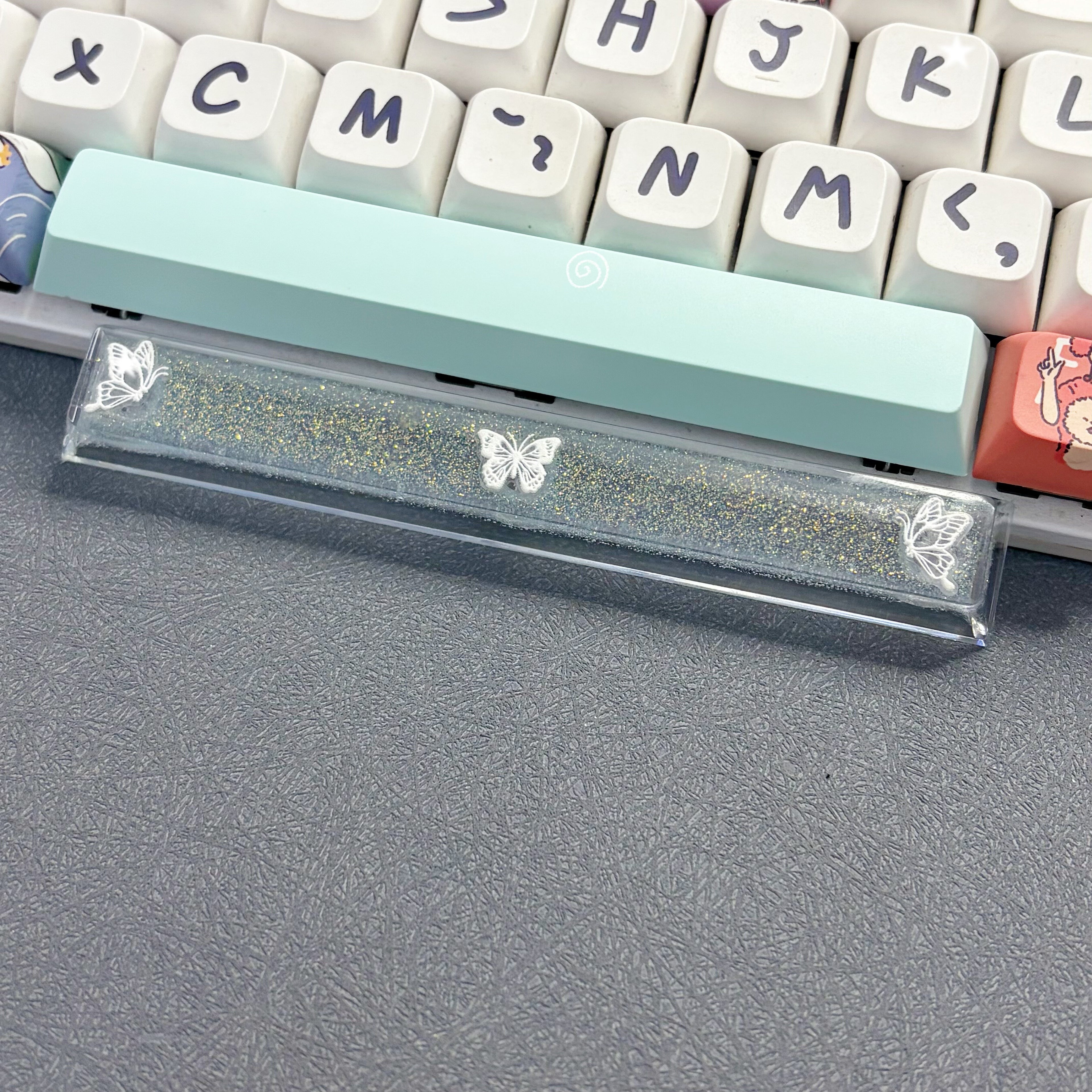 Transparent glitter butterfly keycaps Spacebar 6.25U factory height gaming mechanical keyboard decorative keycaps