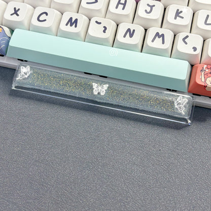 Transparent glitter butterfly keycaps Spacebar 6.25U factory height gaming mechanical keyboard decorative keycaps