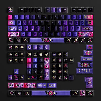 Secret Olympics Purple Black Cat Metal Paint PBT Customized Heat Sublimation Keycap Game Esports Mechanical Keyboard Decorative Keycap Set
