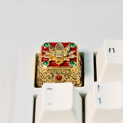 Blooming lotus flowers, brass material gemstone inlaid personalized keycaps, metal keycaps, mechanical keyboard artistic decorative keycaps