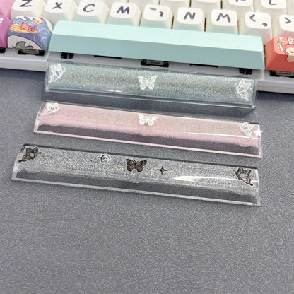 Transparent glitter butterfly keycaps Spacebar 6.25U factory height gaming mechanical keyboard decorative keycaps