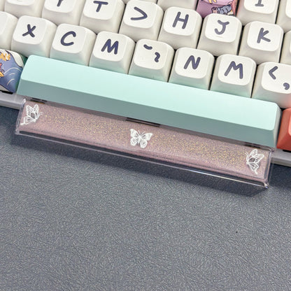 Transparent glitter butterfly keycaps Spacebar 6.25U factory height gaming mechanical keyboard decorative keycaps