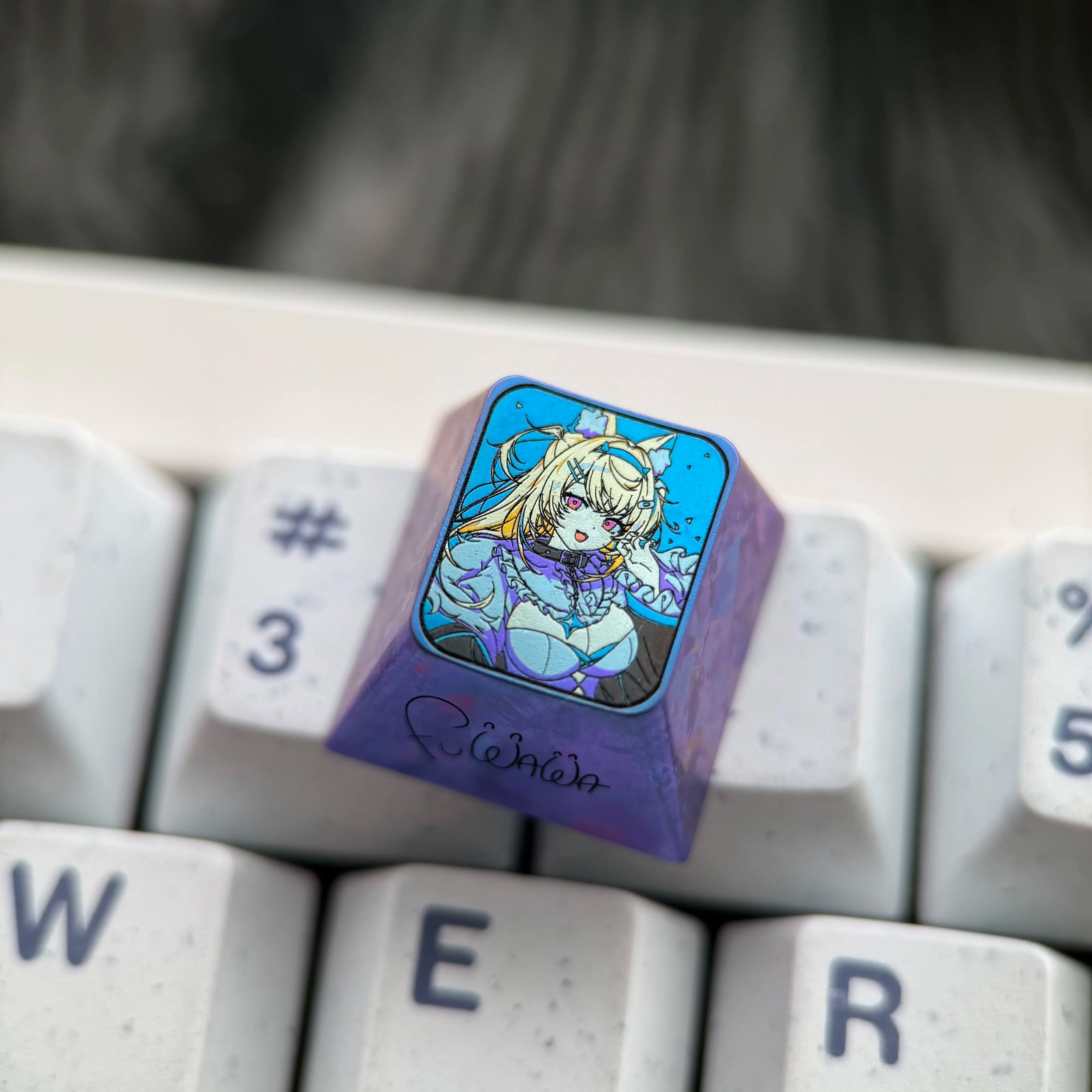 FUWAMOCO theme, 1U titanium alloy personalized keycap, anime and game soft and cute mechanical keyboard decoration keycap