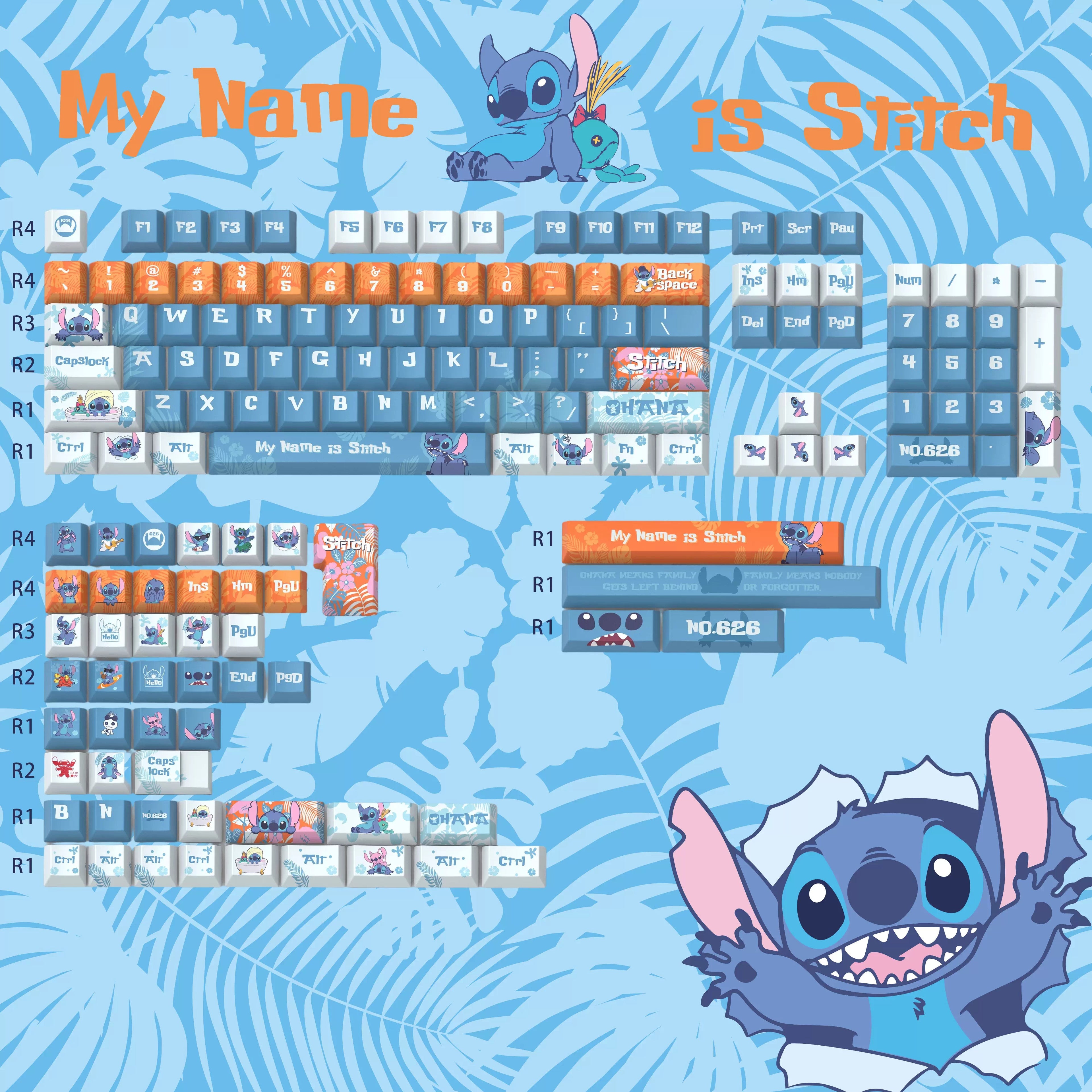 Lilo&amp;Stitch theme, Stitch PBT material, sublimation， Personalized keycap set, original factory height mechanical keyboard decorative keycap set