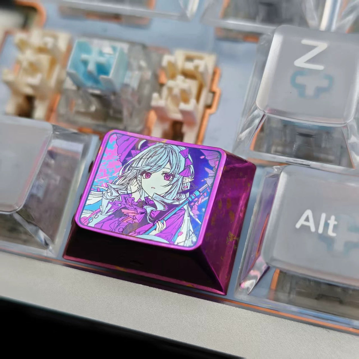 Zenless Zone Zero，Vivian Banshee 1.25 U titanium alloy metal personalized keycaps, anime and game character peripheral products, decorative keycaps.