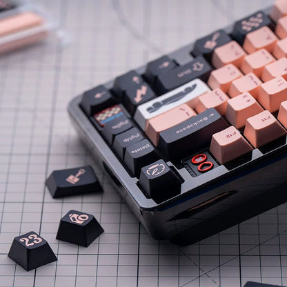 Pink Pig Theme Design Keycap Set, Creative Keycap Cultural Art Keycap PBT Material Personalized Keycap Set, Compatible with 61/64/68/75/84/87/104 Key Mechanical Keyboard