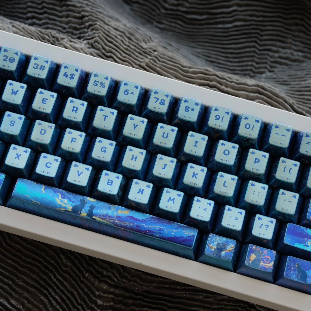 Starry Night Cat Series Set, Full Set of Titanium Alloy Personalized Keycaps, Cartoon anime and game cultural creative keycaps, mechanical keyboard decorative keycaps
