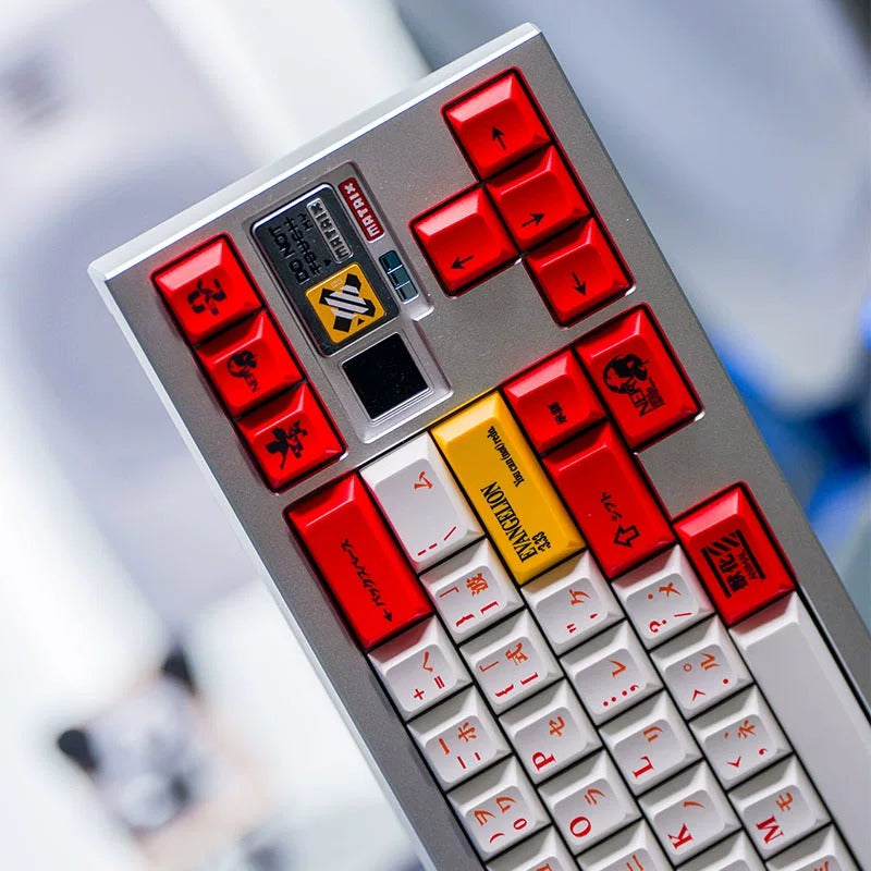 EVA， Asuka, red/white/yellow themed keycap set, mechanical keycap PBT material material personalized keycap set, Animated cartoon keycaps, compatible with 61/64/68/75/84/87/104 mechanical keyboard replacement keycap