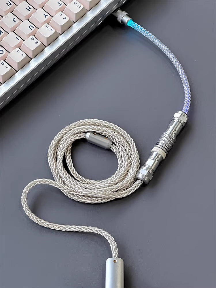 Customized handmade mechanical keyboard data cable, single crystal copper aviation plug cable, eight strand braided keyboard cable