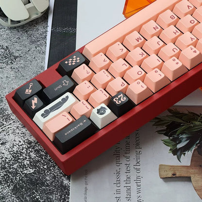 Pink Pig Theme Design Keycap Set, Creative Keycap Cultural Art Keycap PBT Material Personalized Keycap Set, Compatible with 61/64/68/75/84/87/104 Key Mechanical Keyboard