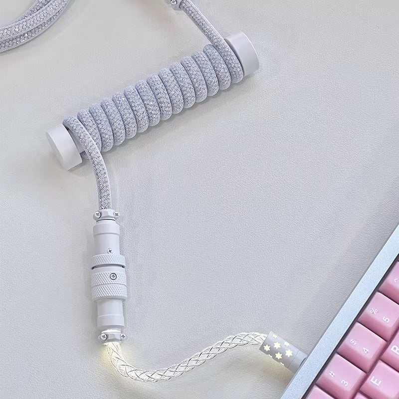 Baby Short 10cm Spiral Glowing Aviation Plug Sparkling Powder Sparkling Crystal Cable Three Section Two Section Dual Use Customized Keyboard Data Cable