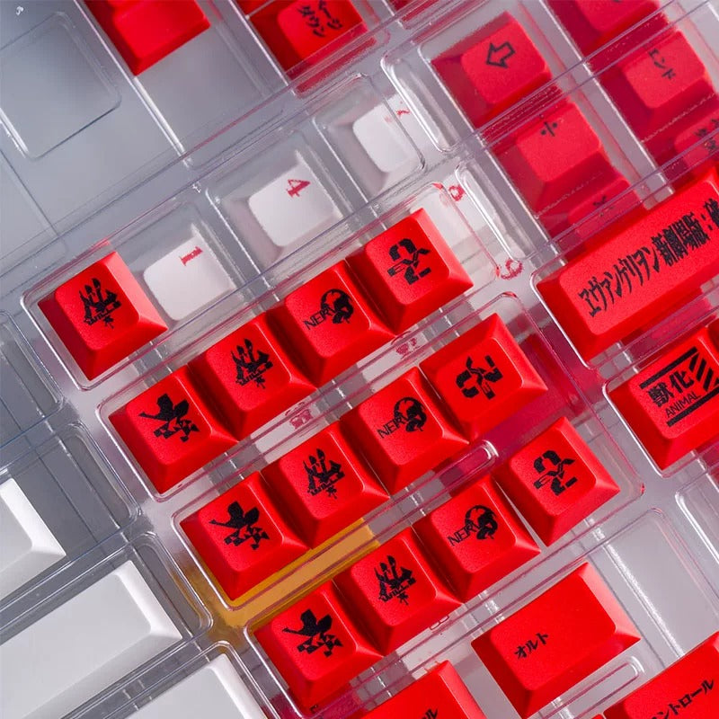 EVA， Asuka, red/white/yellow themed keycap set, mechanical keycap PBT material material personalized keycap set, Animated cartoon keycaps, compatible with 61/64/68/75/84/87/104 mechanical keyboard replacement keycap