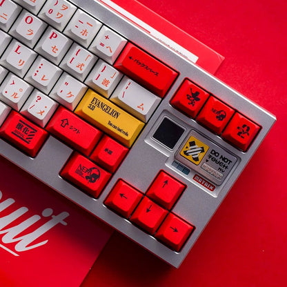 EVA， Asuka, red/white/yellow themed keycap set, mechanical keycap PBT material material personalized keycap set, Animated cartoon keycaps, compatible with 61/64/68/75/84/87/104 mechanical keyboard replacement keycap