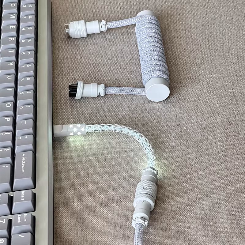 Baby Short 10cm Spiral Glowing Aviation Plug Sparkling Powder Sparkling Crystal Cable Three Section Two Section Dual Use Customized Keyboard Data Cable