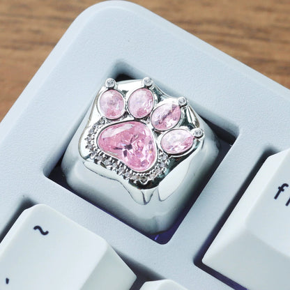 Diamond cat claws, sparkling cat claws, metal inlaid gemstones, personalized keycaps, handmade keycaps, customized keyboards, cultural and creative keycaps, mechanical keyboard decorative keycaps