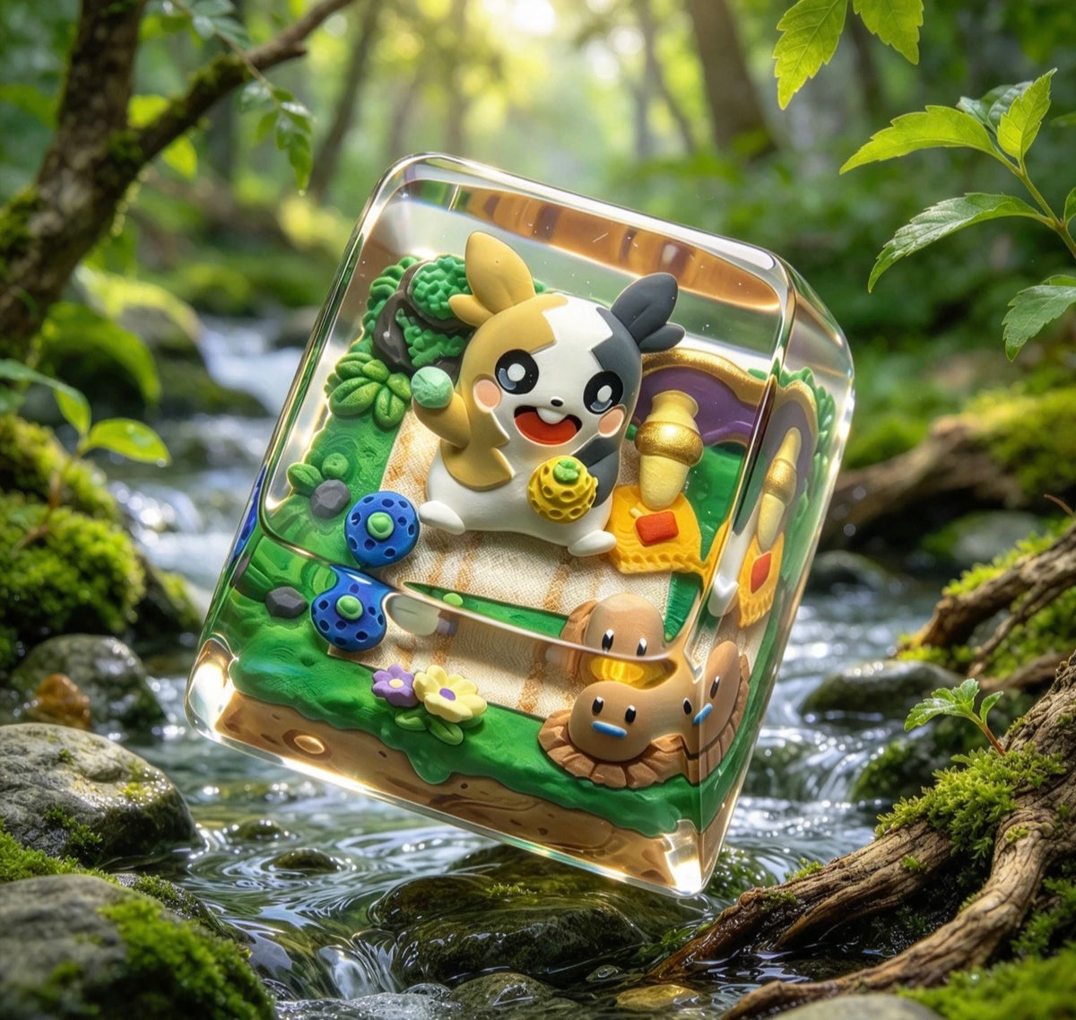 Pok é mon,Hoopa/Morpeko Crystal Resin Personalized Keycaps, Anime Game Culture Creative Resin Keycaps, Mechanical Keyboard Art Decorative Keycaps