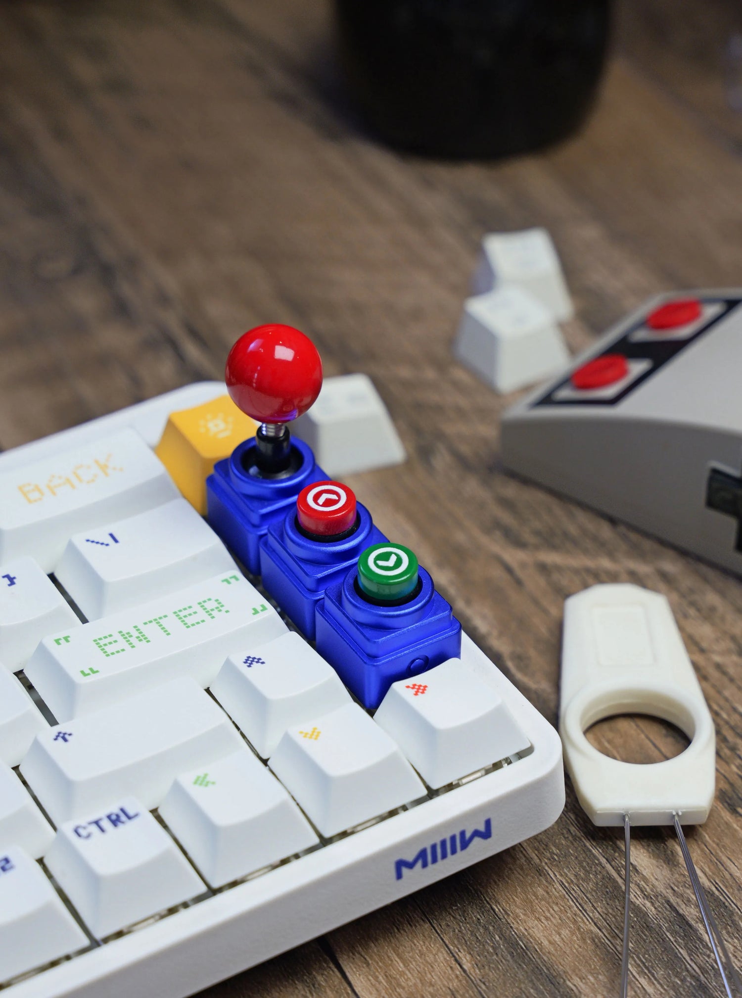 Arcade game shaped keycap set, lucky joystick+double happiness button, personalized metal keycaps, mechanical keyboard game cultural and creative peripheral, decorative keycaps