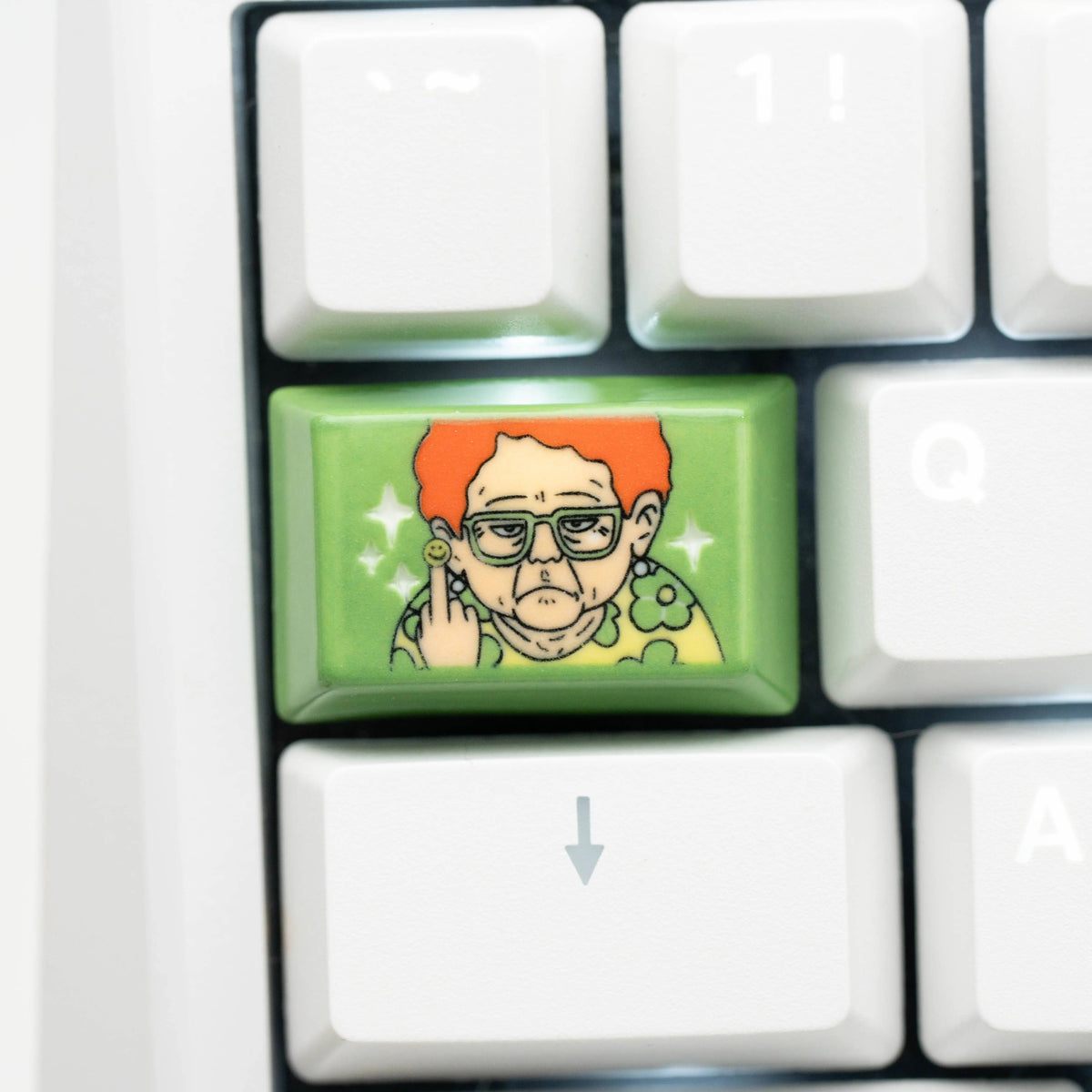 Grandpa and grandma are in a good mood. Illustration theme, hand drawn, creative underglaze color, ceramic keycaps, niche creativity, personalized keycaps, mechanical keyboards, DIY accessories, trendy customization, decorative keycaps