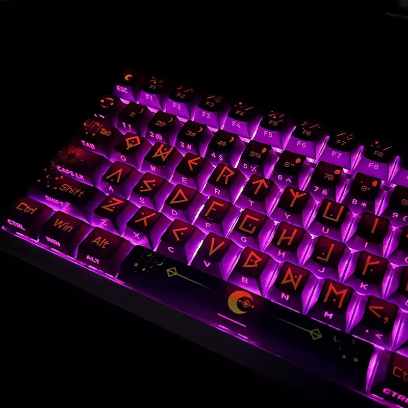 Night Sky Fantasy Theme Design with Large Characters PBT material personalized keycap set, mechanical keyboard replacement decorative keycaps, Starry Sky Divination Keycaps Compatible with 61/64/68/75/84/87/104 Key Mechanical Keyboards