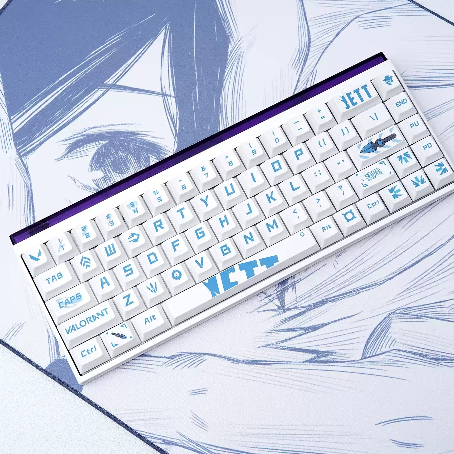 VALORANT series, Jett themed PBT material personalized keycap set, anime and games cultural creative decoration keycap set, compatible with 61/64/68/75/84/87/104 mechanical keyboard