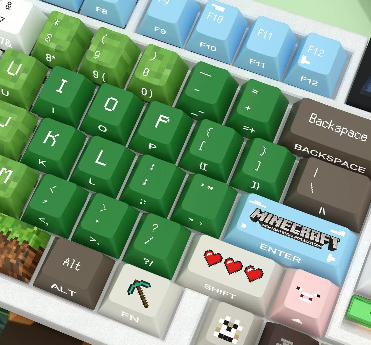 Minecraft theme, PBT material anime and game cultural and creative keycaps set, Compatible with 61/64/68/75/84/87/104 Key Mechanical Keyboard Keycap Set