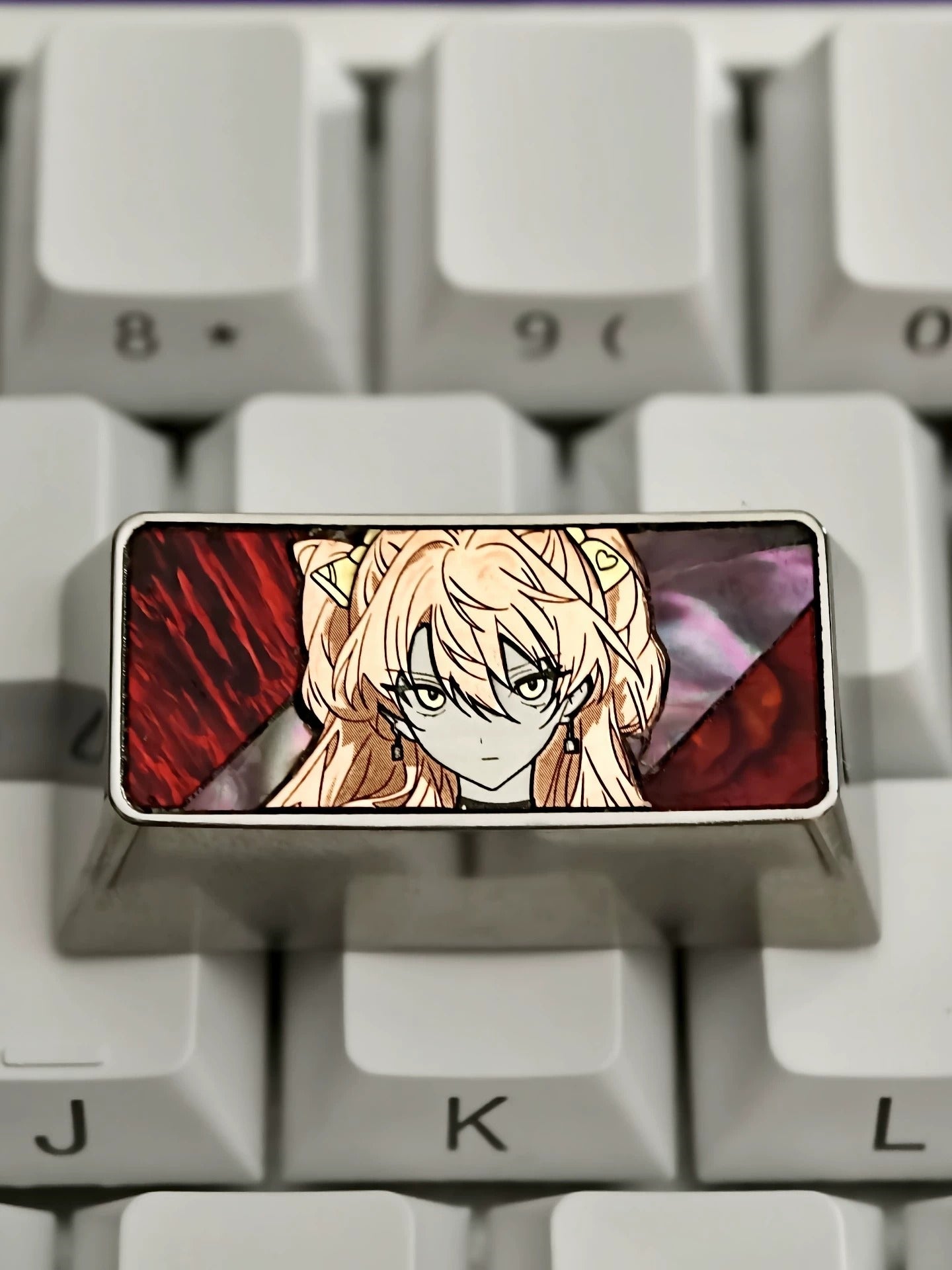 EVA series, Asuka theme, 2U backspace key mother of pearl inlay process titanium alloy personalized keycaps, innovative products in anime and gaming culture, mechanical keyboard decorative keycaps