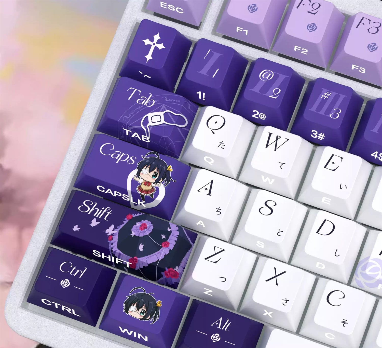 Takanashi Rikka Theme PBT material personalized keycap set, anime cultural creative decoration keycap set, compatible with 61/64/68/75/84/87/104 mechanical keyboard