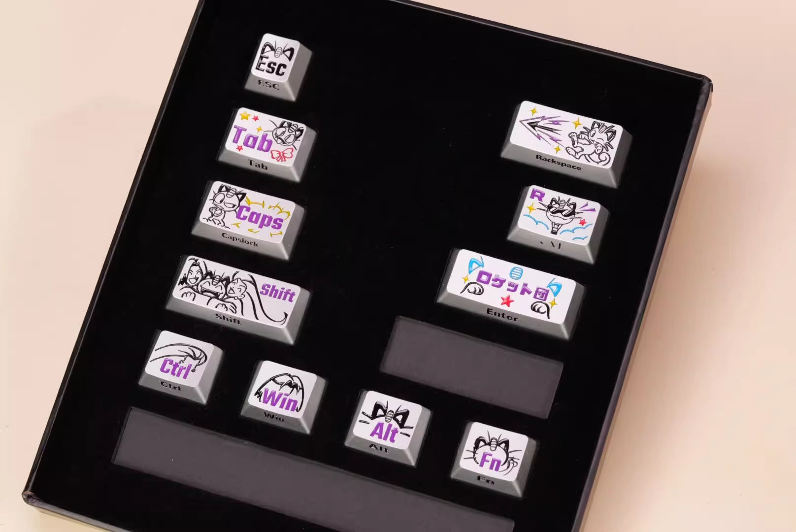 Pok é mon series, Rocket Team themed aluminum alloy personalized keycap set, 11 large key positions, anime and game cultural and creative decorative keycaps
