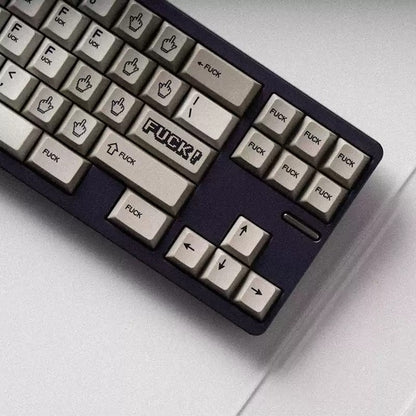 FXXK Theme Design Retro gray FK middle finger mechanical keyboard keycap PBT thermal sublimation complete set factory height， Mechanical keyboard decoration replaces keycaps, Compatible with 61/64/68/75/84/87/104 Key Mechanical Keyboard Keycap Set