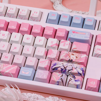 Wuthering Waves series, Aemeath theme, PBT material personalized keycap set, anime keycap culture peripheral mechanical keyboard decoration keycaps， Compatible with 61/64/68/75/84/87/104 key mechanical keyboard keycap set
