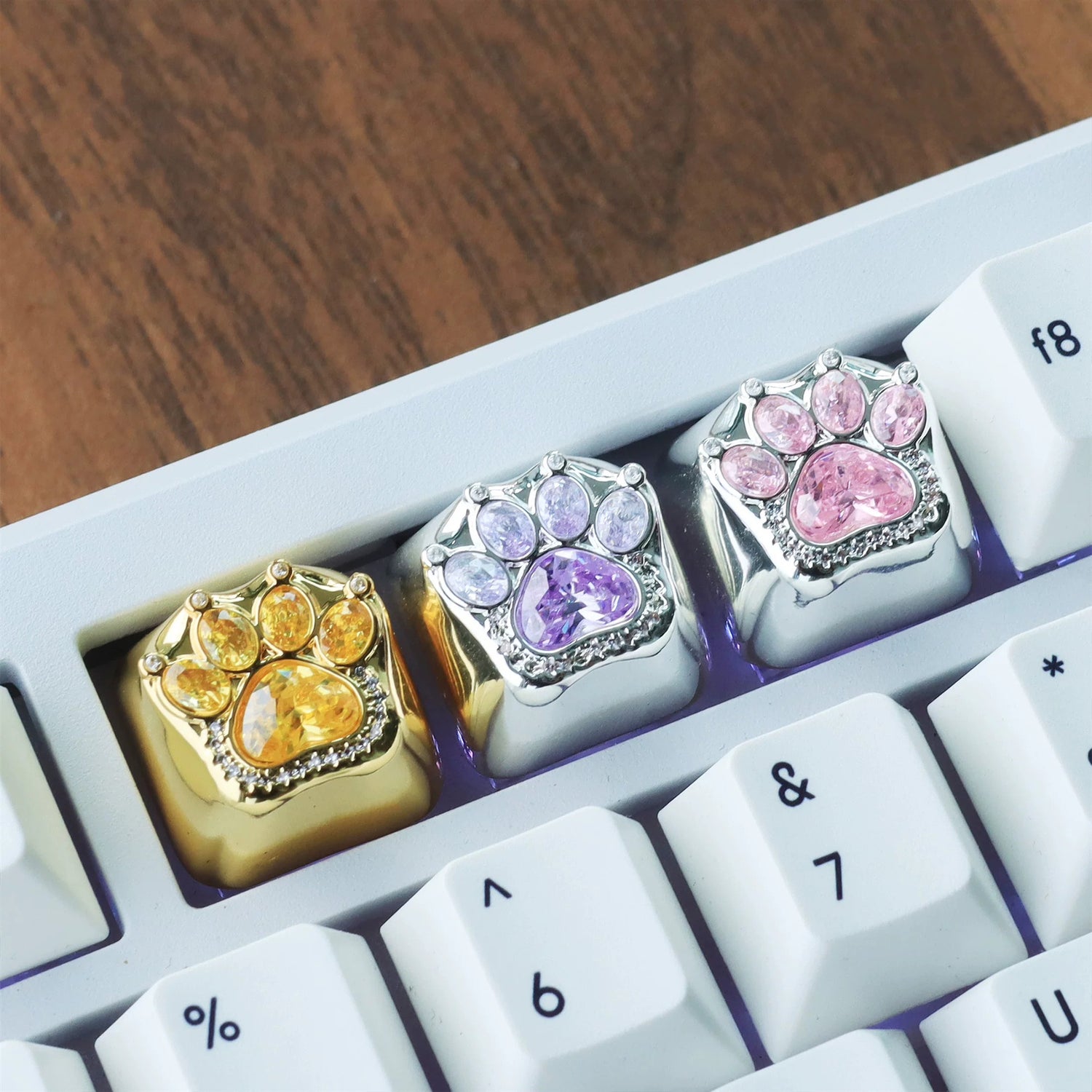 Diamond cat claws, sparkling cat claws, metal inlaid gemstones, personalized keycaps, handmade keycaps, customized keyboards, cultural and creative keycaps, mechanical keyboard decorative keycaps