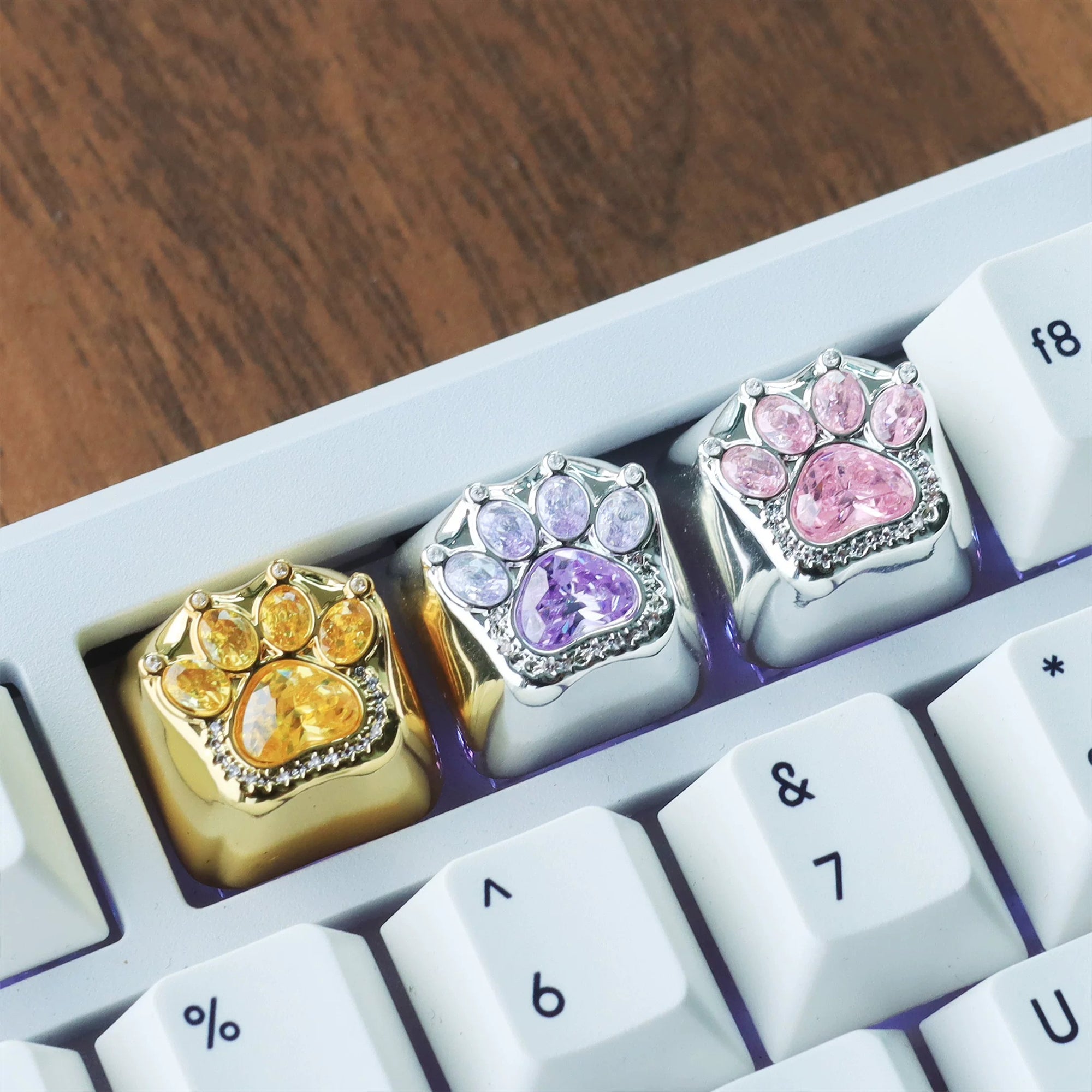 Diamond cat claws, sparkling cat claws, metal inlaid gemstones, personalized keycaps, handmade keycaps, customized keyboards, cultural and creative keycaps, mechanical keyboard decorative keycaps