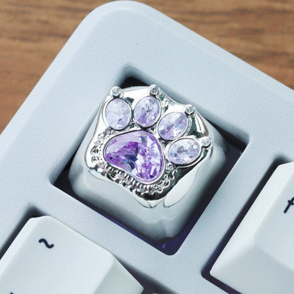 Diamond cat claws, sparkling cat claws, metal inlaid gemstones, personalized keycaps, handmade keycaps, customized keyboards, cultural and creative keycaps, mechanical keyboard decorative keycaps