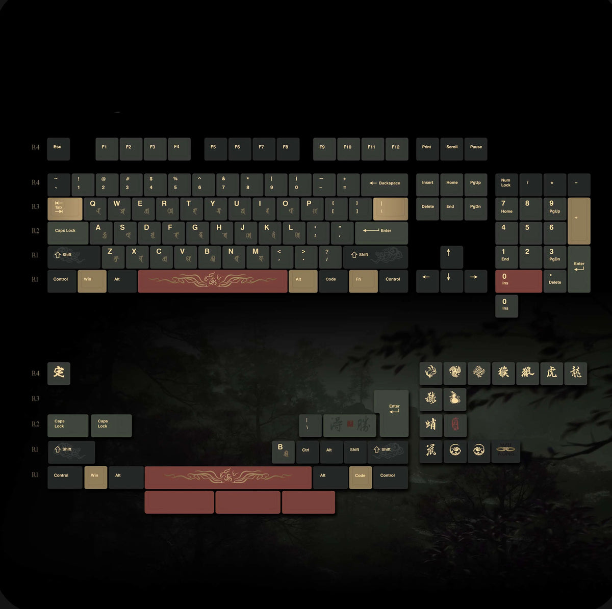 Black Myth: Wukong，PBT material personalized keycap set, anime keycap culture peripheral mechanical keyboard decoration keycaps， Compatible with 61/64/68/75/84/87/104 key mechanical keyboard keycap set